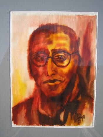 Peinture intitulée "L'homme aux escalie…" par B.Piatti, Œuvre d'art originale, Encre Monté sur Carton