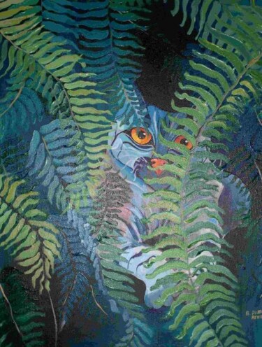 绘画 标题为“le chat bleu sous l…” 由Elisabeth Renard (B.Dumont Renard), 原创艺术品, 丙烯 安装在木质担架架上