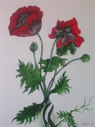 Peinture intitulée "coquelicots entrela…" par Ghyslaine De Sevlian, Œuvre d'art originale, Huile