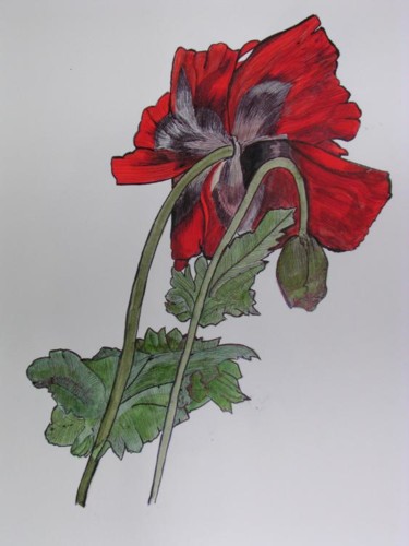 Peinture intitulée "Coquelicot solitaire" par Ghyslaine De Sevlian, Œuvre d'art originale, Huile
