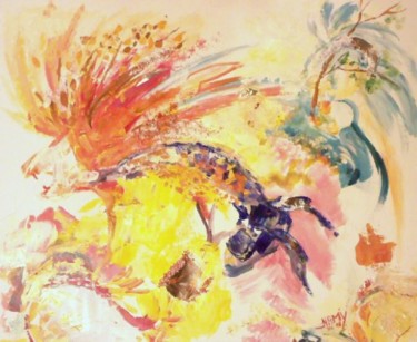 Peinture intitulée "Zodiaque lion" par Nanou, Œuvre d'art originale, Huile