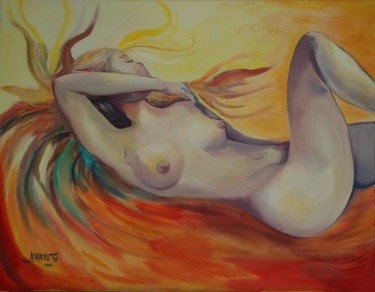 Peinture intitulée "l'endormie" par Nanou, Œuvre d'art originale, Huile