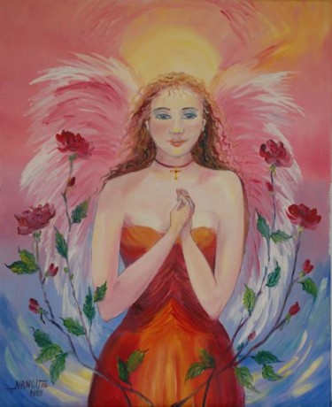 Peinture intitulée "ange de l'est" par Nanou, Œuvre d'art originale, Huile