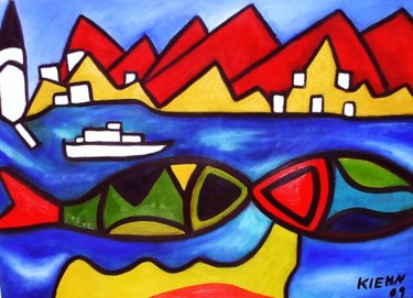 Painting titled "Kissing Fishes" by Georg Kiehn, Original Artwork