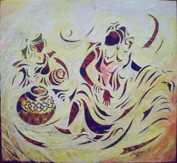 Peinture intitulée "Les marchandes" par Augustin Tshimpe Wa Nzambi, Œuvre d'art originale