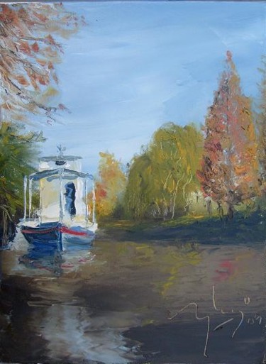 Pintura titulada "Barca en el Tigre" por Ugo Paccioretti, Obra de arte original