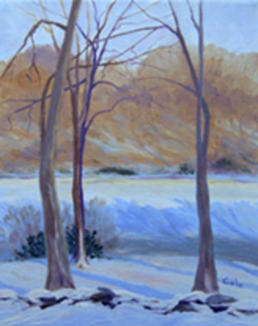 Painting titled "Afternoon Snow" by Joan Cole, Original Artwork, Oil