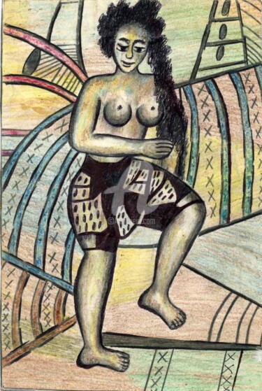 Dessin intitulée "Dans la chambre du…" par Armand Pascal Aniambossou, Œuvre d'art originale