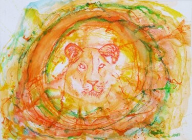 绘画 标题为“Lioness from the 'A…” 由Matilde Cánepa González, 原创艺术品, 水彩 安装在其他刚性面板上