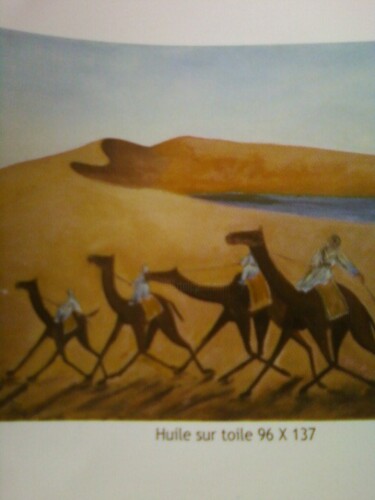 Peinture intitulée "course des chameaux" par Mustapha Lotfi, Œuvre d'art originale