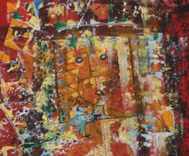 Peinture intitulée "L'enfant et le chat…" par Michel Maréchal, Œuvre d'art originale