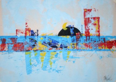 Peinture intitulée "Yellom moon and bla…" par Michel Maréchal, Œuvre d'art originale