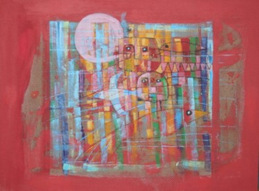 Peinture intitulée "Enfants à la colomb…" par Michel Maréchal, Œuvre d'art originale