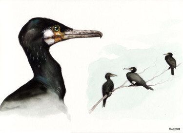 Peinture intitulée "Grand Cormoran" par Florence Dellerie, Œuvre d'art originale, Huile