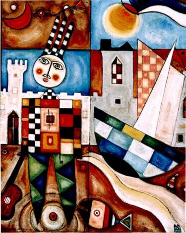 Pittura intitolato "musico errante" da Angelo Mazzoleni, Opera d'arte originale, Olio