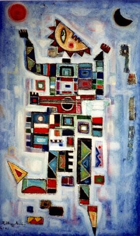 Pittura intitolato "musico sognante" da Angelo Mazzoleni, Opera d'arte originale, Olio