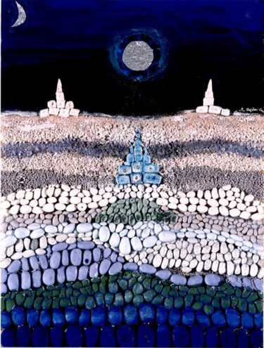 Pittura intitolato ""Templi 2"" da Angelo Mazzoleni, Opera d'arte originale, Argilla Montato su Pannello di legno