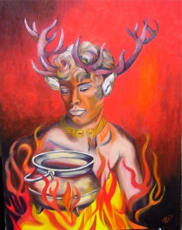 Peinture intitulée "Cernunnos" par Alix, Œuvre d'art originale, Huile