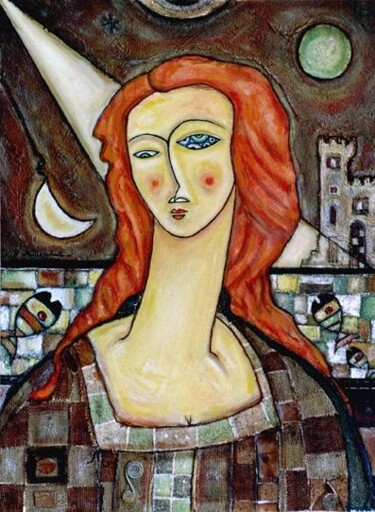 Pittura intitolato ""Pensieri notturni"." da Angelo Mazzoleni, Opera d'arte originale, Olio Montato su Telaio per barella in…