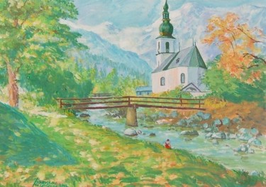 Pittura intitolato "Paesaggio montano" da Francesco Da Cisterna, Opera d'arte originale