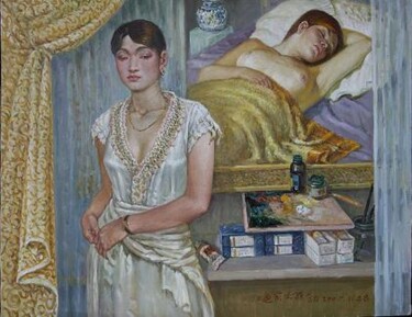 Peinture intitulée "UNE FEMME 6画前少女" par Wancheng Liang, Œuvre d'art originale