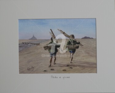 Printmaking titled "Pêche à pied" by Armelle Cailly, Original Artwork, Digital Print Mounted on Cardboard