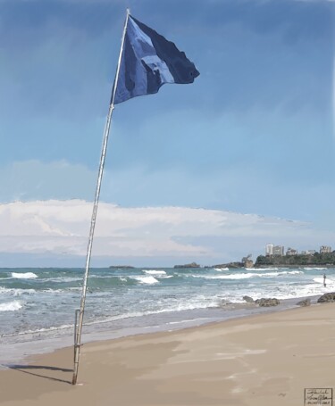 Peinture intitulée "Drapeau bleu à Marb…" par Rachel Loeffler, Œuvre d'art originale, Gouache