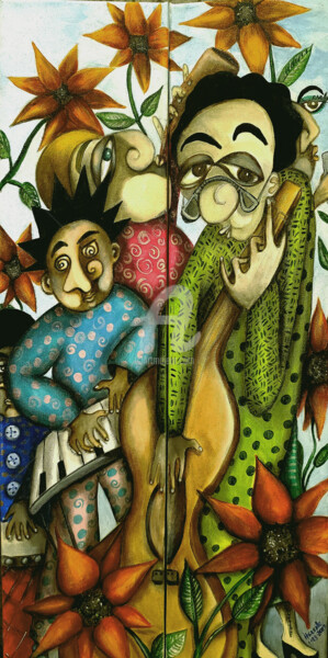 绘画 标题为“Musicians and Sunfl…” 由Helene, 原创艺术品, 丙烯