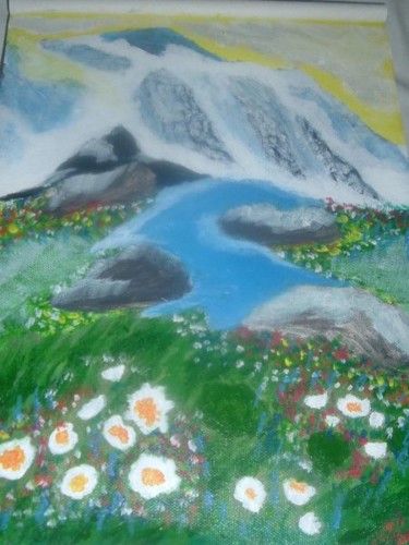 Painting titled "mountain in bloom" by Chris Lee, Original Artwork