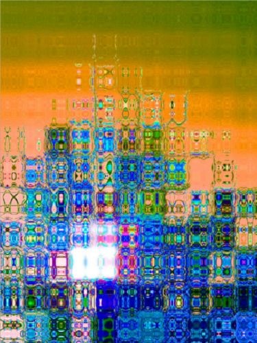 Digital Arts titled "circuits orange blue" by Chris Lee, Original Artwork