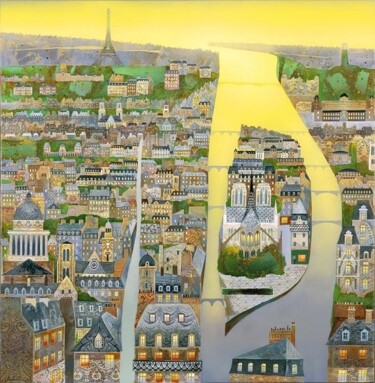 PARIS - ÎLE DE LA CITE Peinture intitulée "PARIS - ÎLE DE LA C…" par Bernard Ambielle, Œuvre d'art originale, Huile