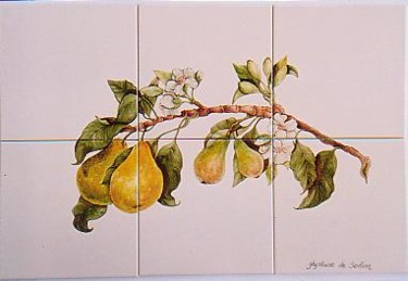 Peinture intitulée "poires style Renais…" par Ghyslaine De Sevlian, Œuvre d'art originale, Huile