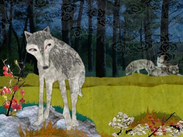 数字艺术 标题为“Loup dans la foret” 由Hel Swynghedauw, 原创艺术品, 拼贴