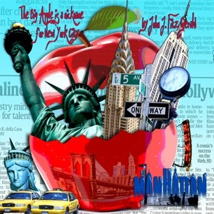 Collages intitulée "BIG APPLE" par Alan Berg, Œuvre d'art originale