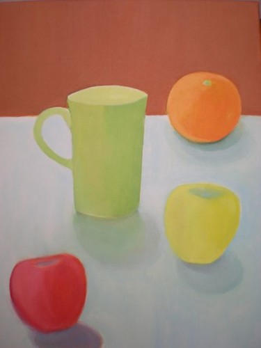 Peinture intitulée "Mug vert et fruits…" par Morgane A., Œuvre d'art originale