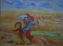 Peinture intitulée "Le Chat Botté" par Josette Bourgeois, Œuvre d'art originale