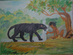 Peinture intitulée "Mowgli" par Josette Bourgeois, Œuvre d'art originale