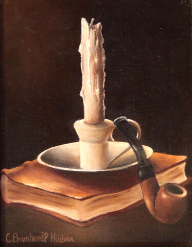 Painting titled "La Pipe" by Catherine Bantwell Huiban, Original Artwork, Oil Mounted on Wood Stretcher frame