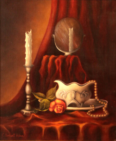 Painting titled "Entre Nacre et Pour…" by Catherine Bantwell Huiban, Original Artwork, Oil Mounted on Wood Stretcher frame