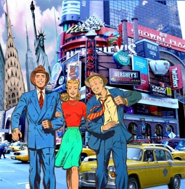 Collages intitulée "3 Buddies in NY" par Alan Berg, Œuvre d'art originale