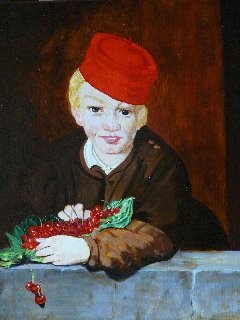 Peinture intitulée "L'enfant aux cerise…" par Mog, Œuvre d'art originale, Huile