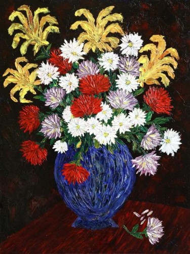 Peinture intitulée "Le grand vase bleu" par Mog, Œuvre d'art originale, Huile