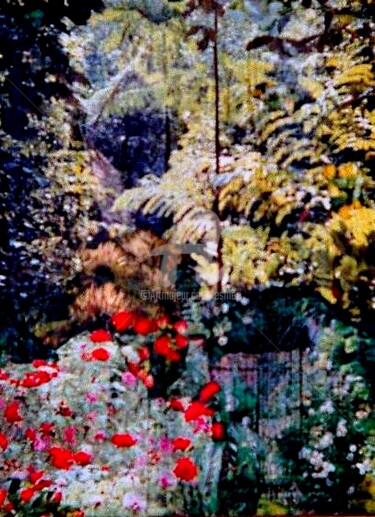 Collagen mit dem Titel "FORET FLEURIE" von Esmeri, Original-Kunstwerk, Collagen Auf artwork_cat. montiert