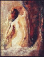 Painting titled "saçını tarayan kız" by Ümran Giz, Original Artwork, Oil