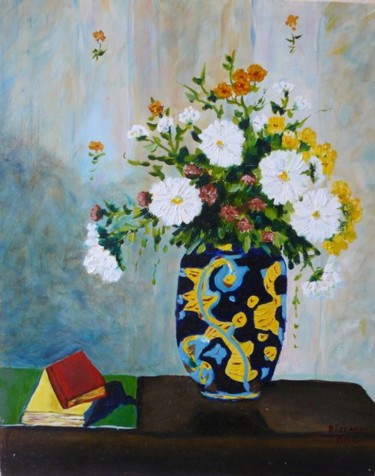 Peinture intitulée "Bouquet de fleurs,…" par Mog, Œuvre d'art originale, Huile