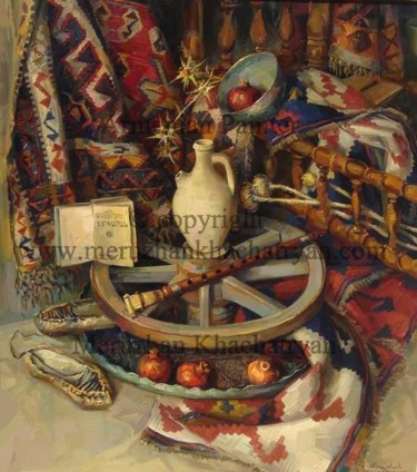 Картина под названием "Still-life with a l…" - Meruzhan Khachatryan, Подлинное произведение искусства, Масло
