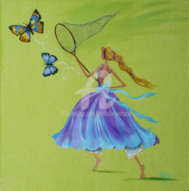 Peinture intitulée "La chasse aux papil…" par Nathalie Armand, Œuvre d'art originale, Huile