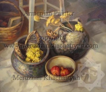 Картина под названием "Still-life with imm…" - Meruzhan Khachatryan, Подлинное произведение искусства, Масло