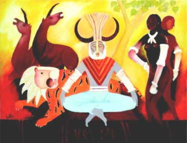 Painting titled "Rewind 3000 B.C." by Lk, Original Artwork, Oil