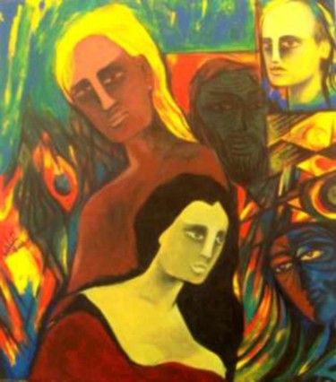 Painting titled "Faces" by Lk, Original Artwork, Oil